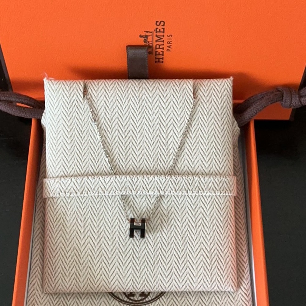 Hermes Silver Mini Pop H Pendant (Black)